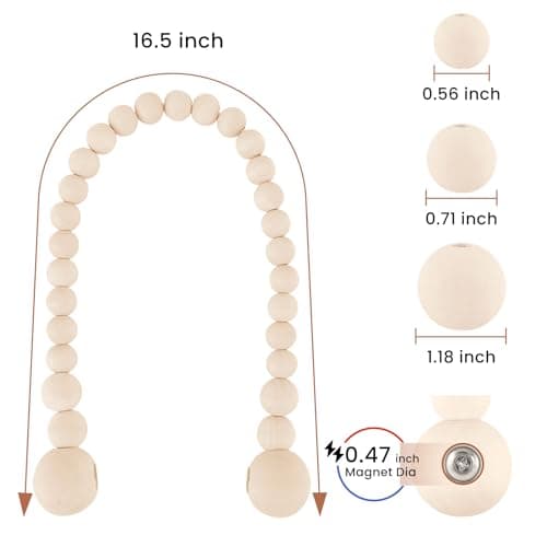 KLOGTSIND Magnetic Curtain Tiebacks, Curtain Holdbacks for Curtains 2 Pack, Wood Bead Curtain Holders for Boho Bedroom Decor, Baby Nursery Decor, Farmhouse Decor