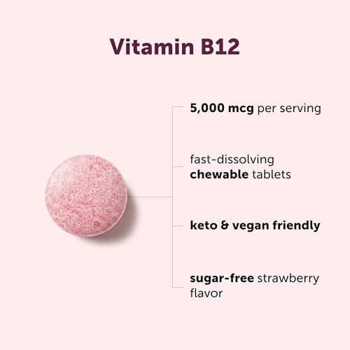 Micro Ingredients Vitamin B12 5,000 mcg | Methylcobalamin – 240 Chewable Tablets | Fast Dissolve, Natural Strawberry Flavor | Vegan, Non-GMO, Gluten Free