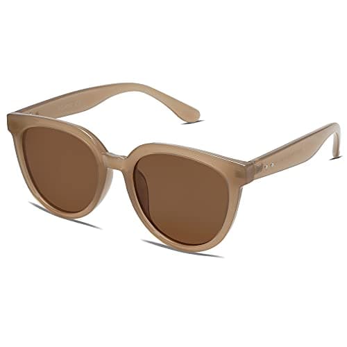 SOJOS Trendy Cat Eye Round Polarized Sunglasses for Women Fashion UV Protection Sunnies Sunglasses SJ2175, Brown Frame/Brown Lens