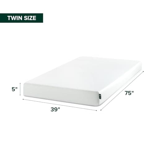 Zinus 5 Inch Twin Green Tea Memory Foam Mattress [New Version], Fiberglass Free, Medium Firm Feel, Zoned Pressure Relief, Certified Safe Foams & Fabric, Mattress in A Box