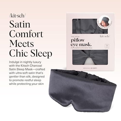 Kitsch Satin Sleep Mask - Eye Masks for Sleep, Softer Than Silk Satin Sleeping Mask Blindfold and Sleep Masks for Women and Men, Eye Care Travel Essentials - Charcoal Black