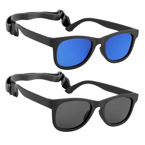 HXS Kids Sunglasses 2-Pack Polarized Toddler Sunglasses with Strap for 2-4 Year Olds, Black & Blue