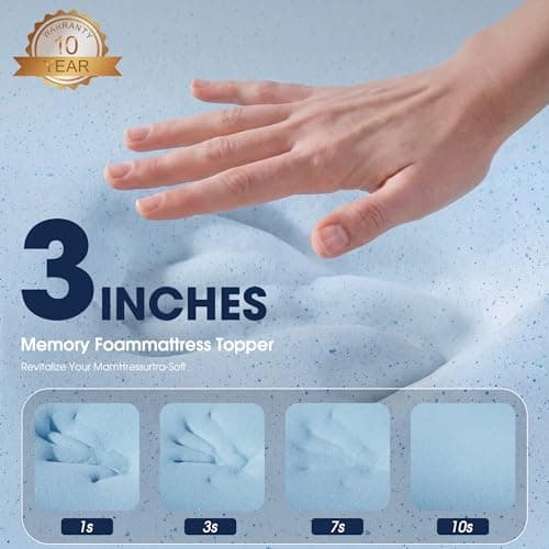 VALUXE 3 Inch Gel Memory Foam Mattress Topper Queen Size High Density Cooling Pad Pressure Relief Bed Topper (with Removable & Washable Bamboo Cover)