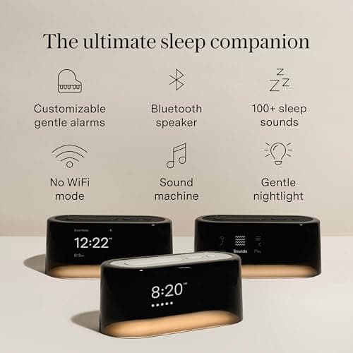 Loftie Alarm Clock with Sound Machine – Smart Alarm Clock with Night Light, White Noise, Bluetooth Speaker, 100+ Sounds Included Free, No Subscription Required, Blackout Mode- Black
