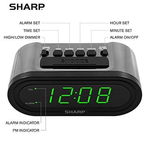Sharp AccuSet Automatic Smart Alarm Clock – Self-Setting Digital Clock, Auto Time & DST Adjustment, Easy-Read Green LED Display, Battery Backup, Simple Plug-and-Play Clock for Seniors & Bedrooms