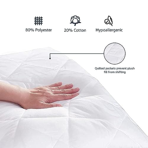 Amazon Basics Hypoallergenic Quilted Plush and Breathable Mattress Topper Pad, 18 Inches Deep, Padded, Washable, Queen, White