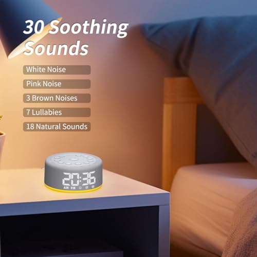 Plug-in Sound White Noise Machine Brown Noise Machine & Alarm Clock with Rechargeable Backup Battery Night Light Dual Alarms 30 Sleeping Sounds for Baby Kids Adults 5 Timers 15 Wake Up Sounds & Memory