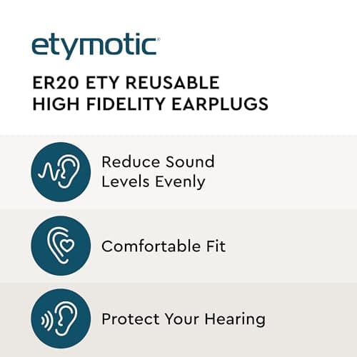 Etymotic ER20 ETY Earplugs - Standard Size, Blue - High-Fidelity Hearing Protection - Up to 20 dB Sound Reduction - Reusable - Includes Neck Cord & Carrying Case