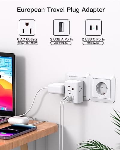 2 Pack European Travel Plug Adapter, Mifaso International Power Plug Adapter with 3 Outlets 3 USB Charging Ports(2 USB C), Type C Plug Adapter Europe Travel Essentials to Spain Italy France