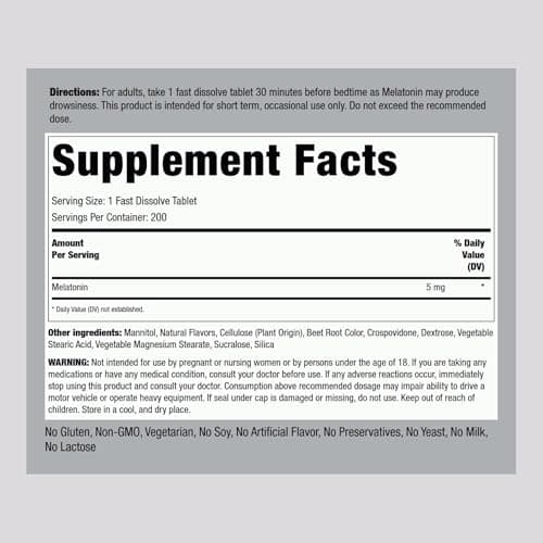 Piping Rock Melatonin 5mg | 200 Fast Dissolve Tablets | Berry Flavor | Adult Supplement | Vegetarian, Non-GMO, Gluten Free Formula