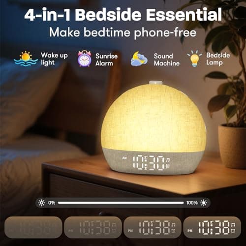 Wake Up Light Sunrise Alarm Clock, White Noise Sound Machine with 30 Soothing Sounds, Dimmable Night Lights, Sleep Aid, Snooze, Timer, Loud Alarm Clock for Heavy Sleepers Adults Kids, Ideal for Gift