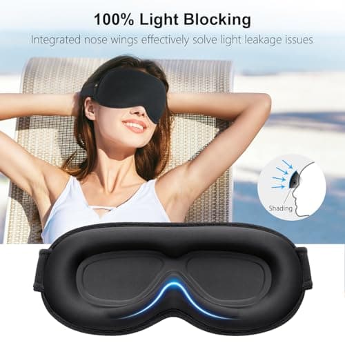 Gritin 100% Blackout Sleep Eye Mask for Women Men, Zero Pressure Sleeping Mask - Ergonomic Design 3D Cutout Eye Movement and Eyelash Friendly Night Blindfold, Ultra Soft Comfortable for Sleeping