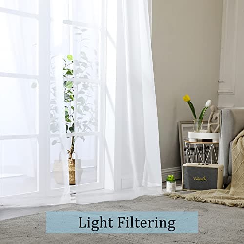 OWENIE Sheer Curtains 84 inches Long 2 Panels Set for Living Room/Bedroom, Rod Pocket Voile Sheer Panel Drapes, White, 2pcs, Each 42" W x 84" L