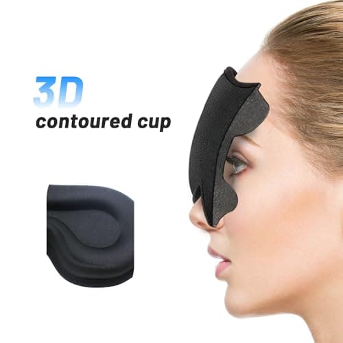 Sleep Eye Mask for Men Women, Sleeping Mask for Side Sleeper, Travel Blackout Night Blindfold Eye Shade Cover with Adjustable Strap (Black)