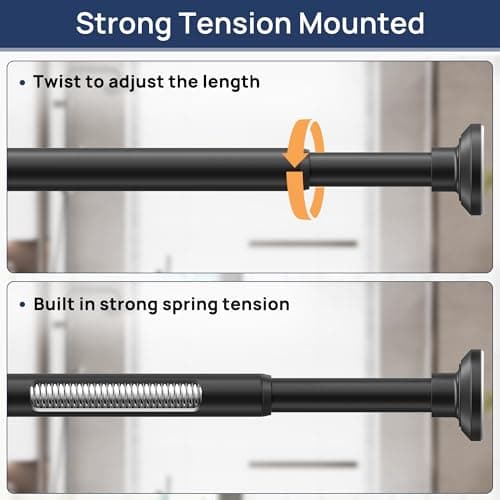 ENJOYBASICS Matte Black Shower Curtain Rod 30 to 76 Inches, Stainless Steel Adjustable Spring Tension Rods No Drill for Bathroom, Closet, Window, Room Divider, Never Rust, Non Slip