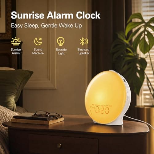 Wake Up Light Sunrise Alarm Clock for Kids, Heavy Sleepers, Bedroom, with Sunrise Simulation, Sleep Aid, Dual Alarms, FM Radio, Snooze, Nightlight, Daylight, 7 Colors, 7 Natural Sounds, Ideal for Gift