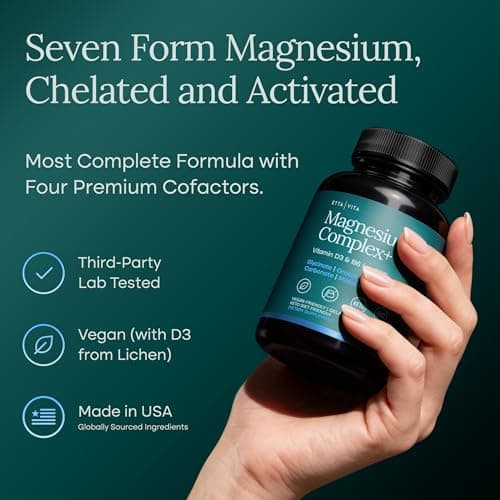 Magnesium Glycinate Complex for Women & Men - 500mg (7-in-1) with D3 & B6, Glycinate, Citrate, Malate, Taurate, Gluconate, Carbonate, & Orotate - Supports Sleep and Muscle Health [Oxide-Free] 60ct