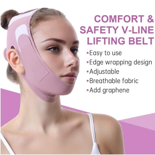 ROWMATE Graphene V-Line Mask Chin Up Mask V Shaped Face Mask Chin Strap for Sleeping,Jawline Shaper,Lilac,Small