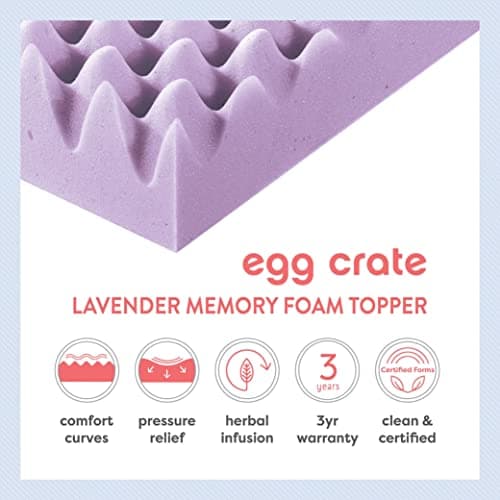 Best Price Mattress 3 Inch Egg Crate Memory Foam Mattress Topper with Soothing Lavender Infusion, CertiPUR-US Certified, Dorm Essentials, Twin