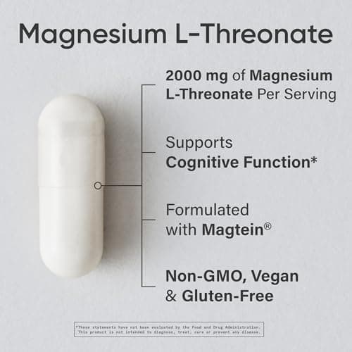 Sports Research® Magnesium L-Threonate Capsules 2000mg - High-Absorption Magtein® for Enhanced Brain Health, Memory, Focus & Restful Sleep Support - Vegan · Non-GMO · Gluten Free - 90 Count