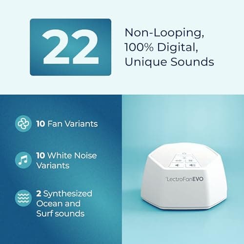 Adaptive Sound Technologies LectroFan EVO - Non-Looping Sound Machine for Sleep - Soothing Noise - Convenient Sleep Timer - Lightweight Build - USB-Powered - White