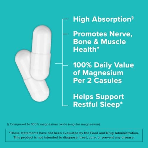 Qunol Magnesium Capsules 420mg, 100% DV, High Absorption Magnesium Supplement, Extra Strength, Bone and Muscle Health Supplement, 180 Count