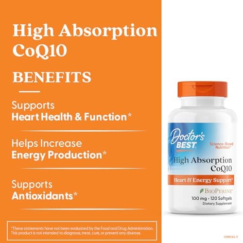 Doctor's Best High Absorption CoQ10 with BioPerine Supplement - Coenzyme Q10 Softgels for Heart Health & Antioxidant Support, Naturally Fermented CoQ10 100mg for Women & Men, Non GMO - 120 Softgels