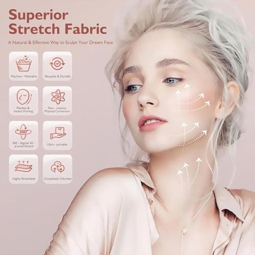 Jawline Shaper Chin Strap for Sleeping, Reusable V-Line Mask for Women Face Lifting Made w/Electric-Hot-Press Tech for Skin-Friendly & Breathable Cooling Fabric