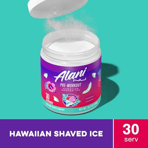 Alani Nu Pre Workout Powder Hawaiian Shaved ICE, Amino Energy Boost, Endurance Supplement, Sugar Free, 200mg Caffeine, L-Theanine, Beta-Alanine, L-Citrulline, 30 Servings