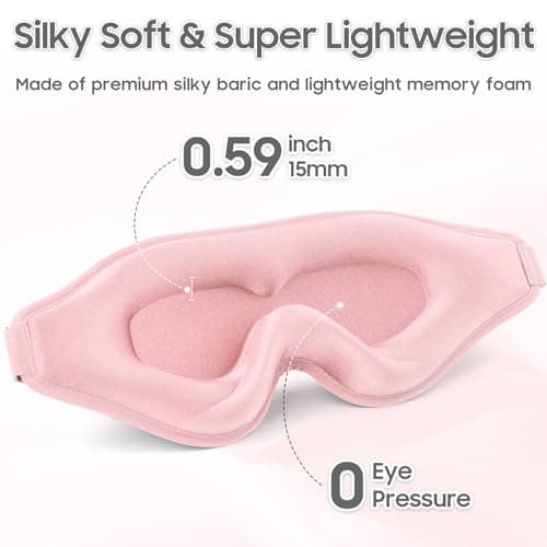 MOEASEii Sleep Mask - Total Blackout 3D Sleeping Mask, Super Lightweight & Silky Soft Eye Mask for Sleeping, Fully Adjustable Fit for Home, Office, Traveling, Meditation, Yoga, Pink, Mothers Day Gifts