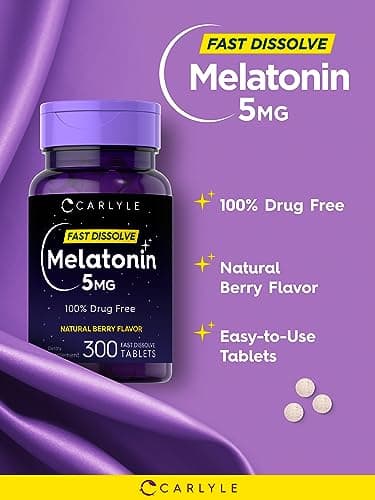 Carlyle Melatonin 5 mg Fast Dissolve 300 Tablets | Berry Flavor | Vegetarian, Non-GMO Supplement