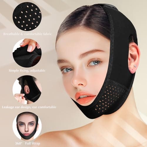 Beiskll Reusable V Line Lifting Mask with Chin Strap, V Shaped Face Mask for Sagging, Jaw Exerciser (Black)