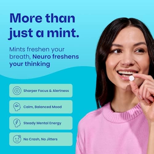 Neuro Energy & Focus Mints - Sugar Free Breath Mints with 40mg Natural Caffeine, B Vitamins & L-Theanine - Vegan Brain Supplement for Exercise, Study & Daily Focus - Peppermint, 90 ct