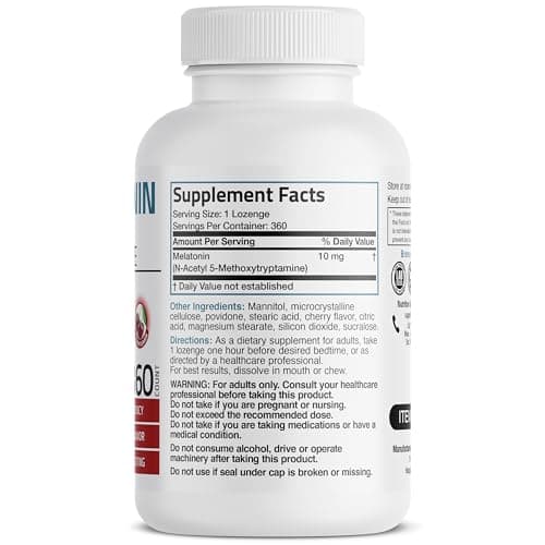Bronson Melatonin 10mg Fast Dissolve Cherry Flavored Tablets Vegetarian Chewable Lozenges, 360 Count