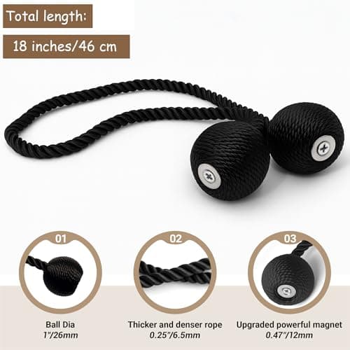 Hion Magnetic Curtain Tiebacks Black 2pcs, Curtain Tiebacks Buckles Holdbacks Holders Hooks Clip for Home Outdoor Bedroom Office Decorative Curtain