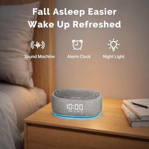 1Mii White Noise Sound Machine with Alarm Clock, Sound Machine for Sleep for Adults Baby, Smart App Controlled，30 Soothing Sounds, Sleeping Timer, Dimmable 7-Color Night Light, 30 Volume Levels