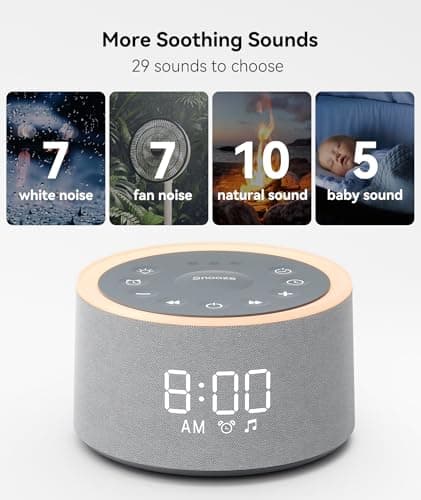 Dreamegg D1+ Sound Machine & Alarm Clock - Sound Machine for Sleep, White Noise Machine with 29 Soothing Sounds, Night Light, 0-100% Dimmable, White Noise Alarm Clock for Bedrooms Adults Baby