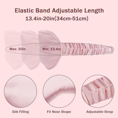 Amrules Sleep Mask Set of 2, Adjustable Silk Eye Mask for Sleeping, Soft Sleeping Eye Shade Cover for Women, Good for Blocking Light, Reducing Puffiness, Enhancing Sleep Quality (Blush Pink & Black)