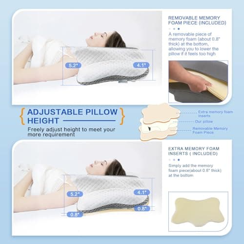 Pain Relief Cervical Pillow for Neck Support, Adjustable Ergonomic Pillow Cozy Sleeping, Odorless Orthopedic Memory Foam Pillow, Contour Bed Pillow for Side Back Stomach Sleeper