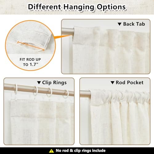 MYSKY HOME Linen Curtains for Living Room, Natural Semi Sheer Curtains & Drapes 84 inches Length 2 Panels Set Farmhouse Country Boho Style Back Tab Draperies for Sliding Glass Door, 50" Wide, Linen