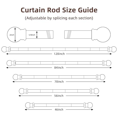 SMODBRODRE Black Curtain Rods for Window 28 to 48, 5/8 inch Small Decorative Curtain Rod Set with Brackets
