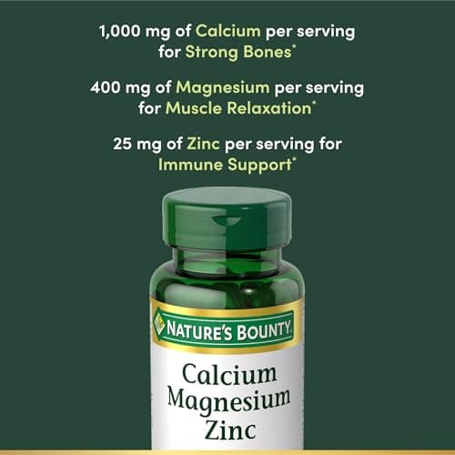 Nature's Bounty Calcium Magnesium & Zinc Caplets, Immune & Bone Health, Daily Supplement, 1000mg Calcium, 400mg Magnesium, 600 IU Vitamin D, Gluten Free, 100 Caplets