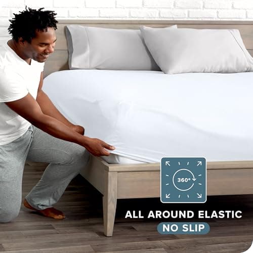 Bare Home Fitted Bottom Sheet Queen Size - Premium 1800 Microfiber - Ultra-Soft Hotel Luxury - Deep Pocket - Durable and Long Lasting - Fitted Sheet (Queen, White)