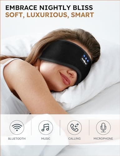 MUSICOZY Sleep Headphones Bluetooth 5.4 Headband Sleeping Eye Mask for Mom Women Men Wireless Music Earbuds Earphones for Side Sleepers Built-in HD Speakers Cool Gadgets Unique Gifts