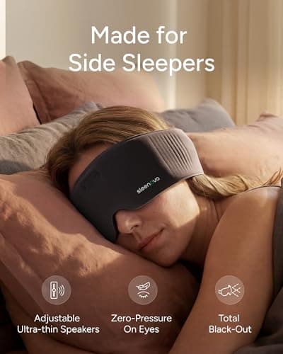 Sleenova Sleep Eye Mask with Bluetooth Headphones - Side Sleeper Optimized with Integrated Offline Audio for Phone-Free Use - 3 Modes for Rest, Nap & Travel