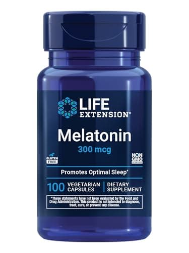 Life Extension Melatonin, 300 mcg, Gentle Sleep Support, Healthy circadian Rhythms, Cellular Defense, Gluten-Free, Non-GMO, Vegetarian, 100 Capsules