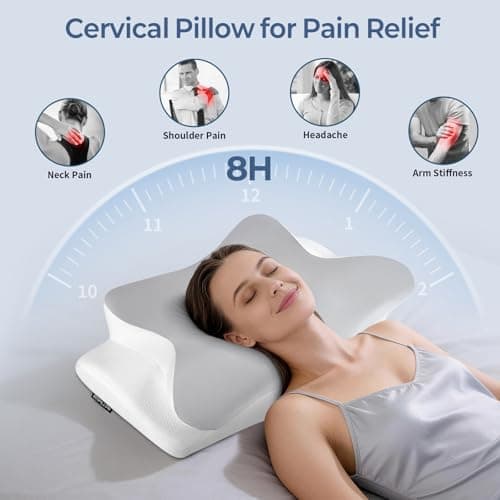 Cervical Neck Pillow for Pain Relief - Ergonomic Side Sleeper Pillow for Neck Support, Cooling Memory Foam Pillows for Sleeping, Contour Pillow Orthopedic Bed Pillow for Back Stomach Sleepers