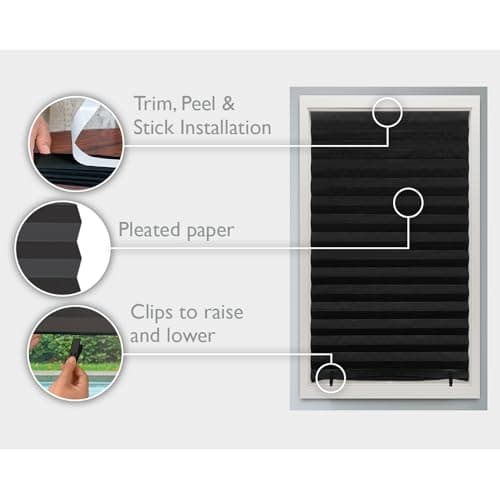 Redi Shade No Tools Original Blackout Pleated Paper Shade Black, 36" W x 72" L, 6 Pack