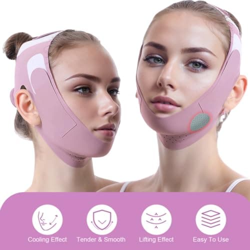 ROWMATE Graphene V-Line Mask Chin Up Mask V Shaped Face Mask Chin Strap for Sleeping,Jawline Shaper,Lilac,Small