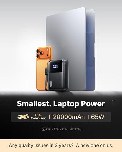 INIU 20000mAh Laptop Power Bank, Ultra Compact 65W PD Dual Fast Charging Portable Charger, Flight-Safe Battery Pack with USB C Cable for Travel MacBook iPad Tablet Switch iPhone 17 16 Pro Samsung S25